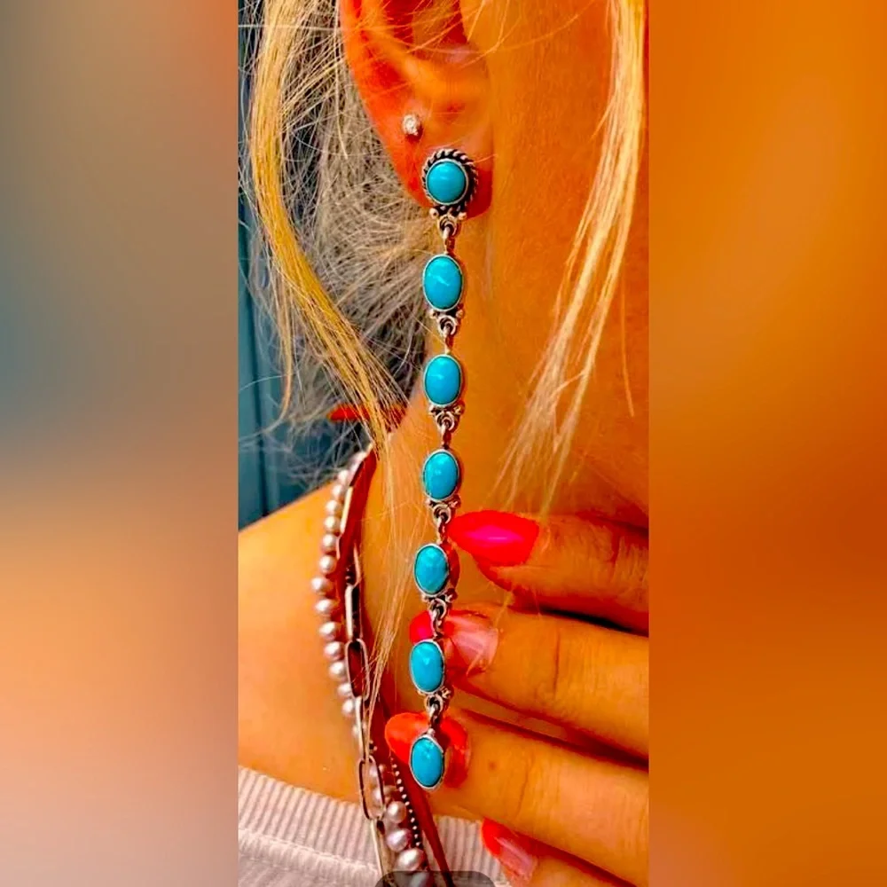 Sleeping Beauty Genuine Turquoise Drop Earrings - Picture 1 of 3